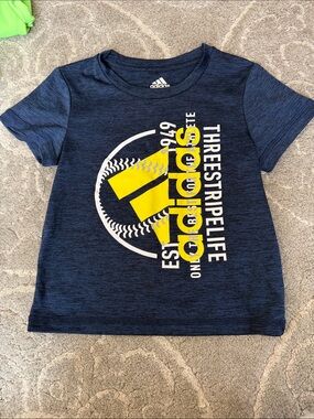 adidas Navy Blue Short Sleeve Tee with Yellow Graphic